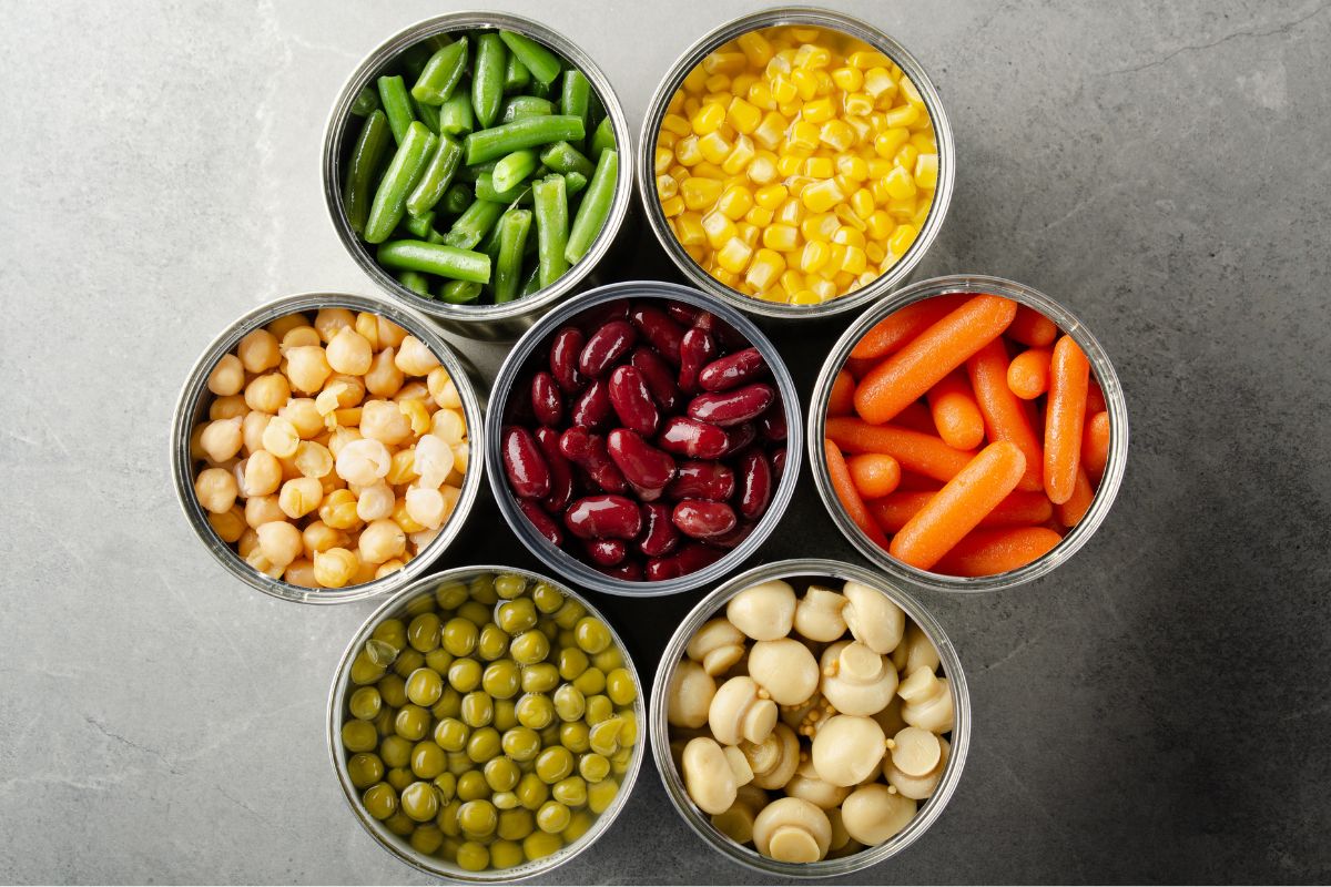 Picture of perishable items in cans.