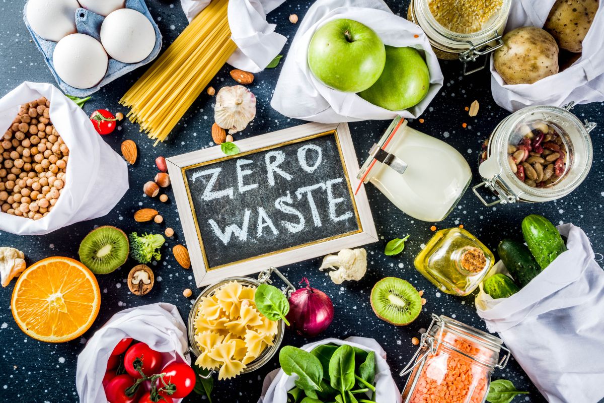 Image of ingredients and a board with zero waste wording.