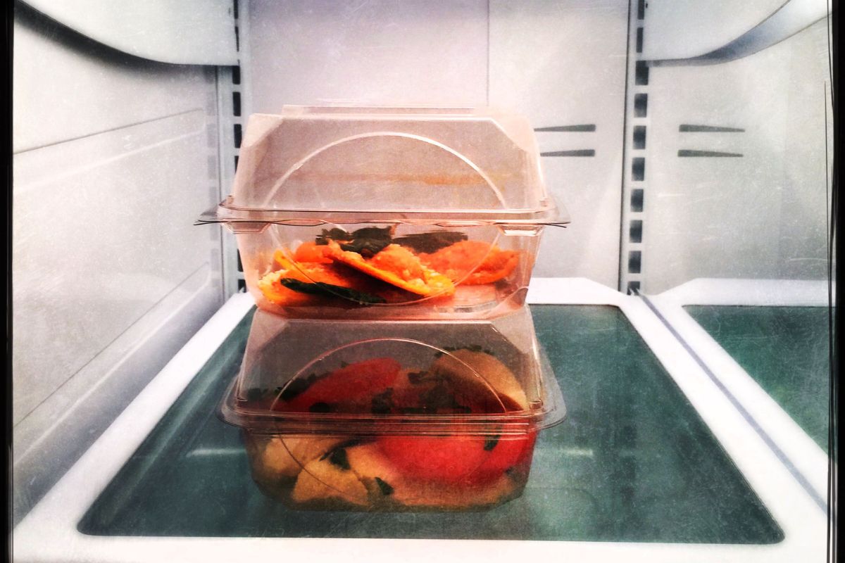 The photo tells about containers with foods which means storing leftovers in clear containers helps save money by making the most of every meal.