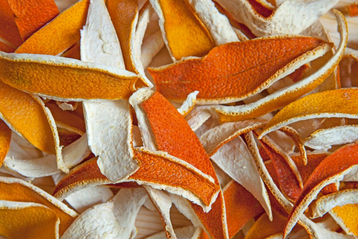 The photo shows citrus peels.