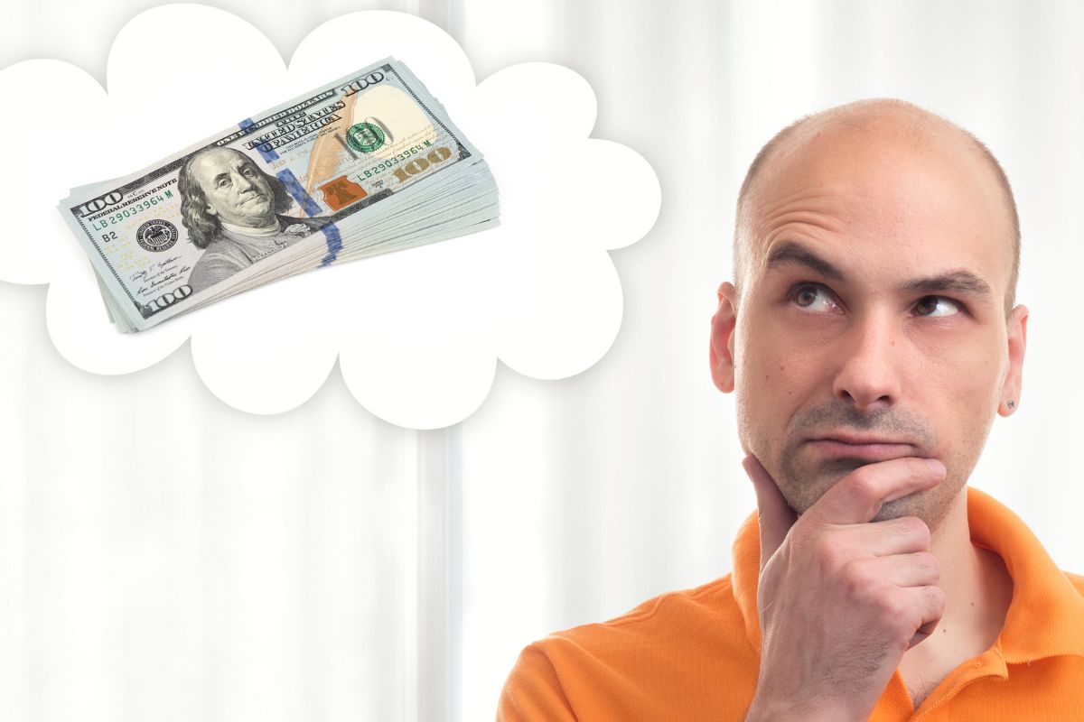 The photo of a man thinking about money.
