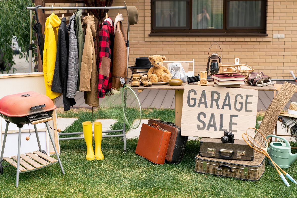 A photo of items for a garage sale.