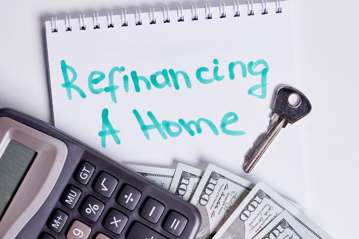 The picture of money and a notebook with financing a home.