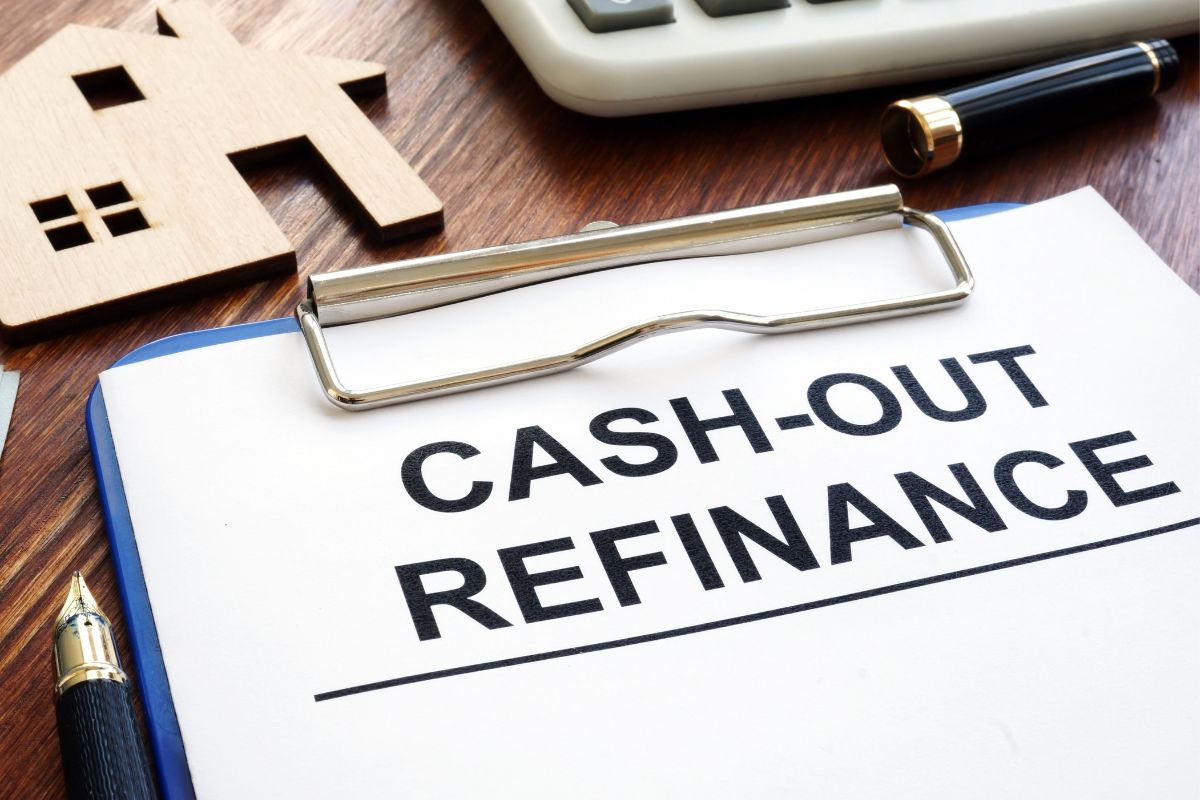 The picture shows a paper with cash-out refinance wording.