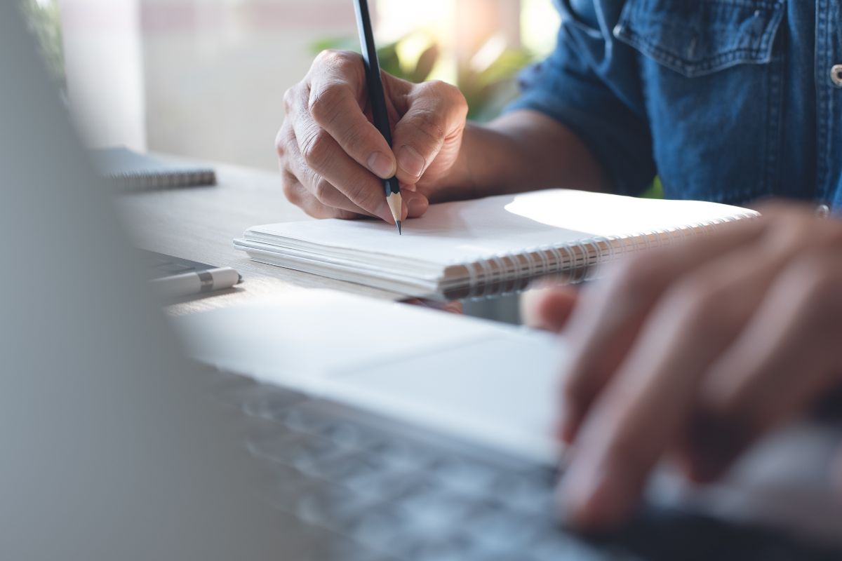 The picture of a man learning online.