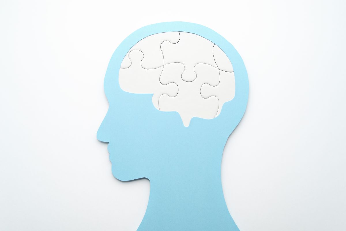 The photo tells about a human shape with a puzzle brain shape referring to abundance vs. scarcity mentality can help you build a more secure and stable future.