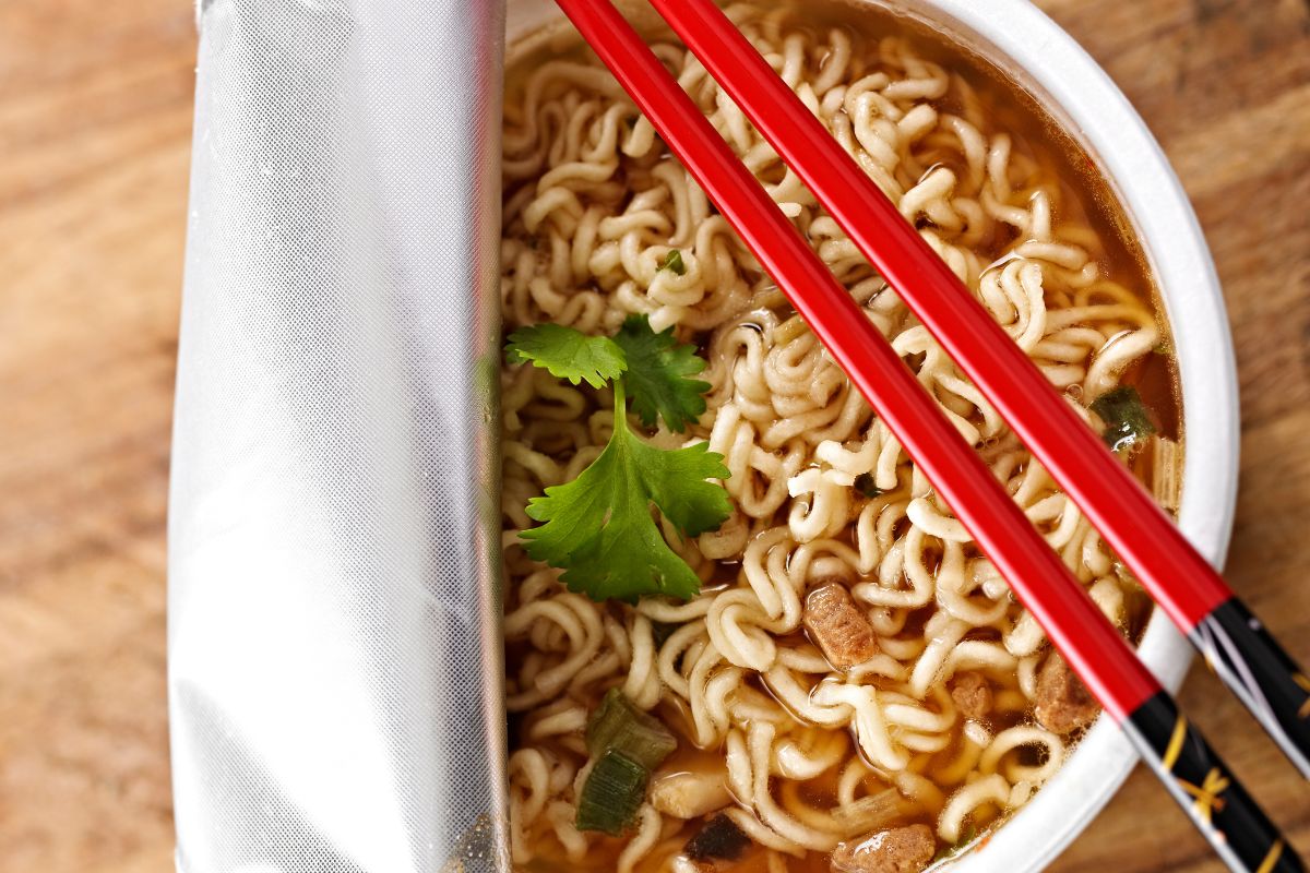 The photo shows instant noodles.