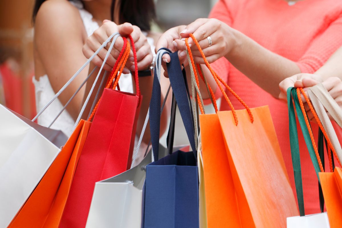 The picture of a woman with shopping bags.