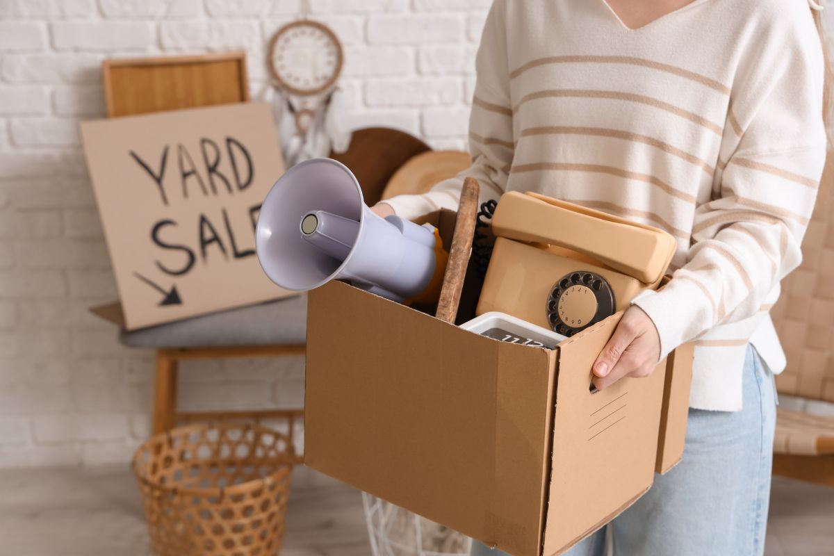 A photo shows a woman selling unused items.