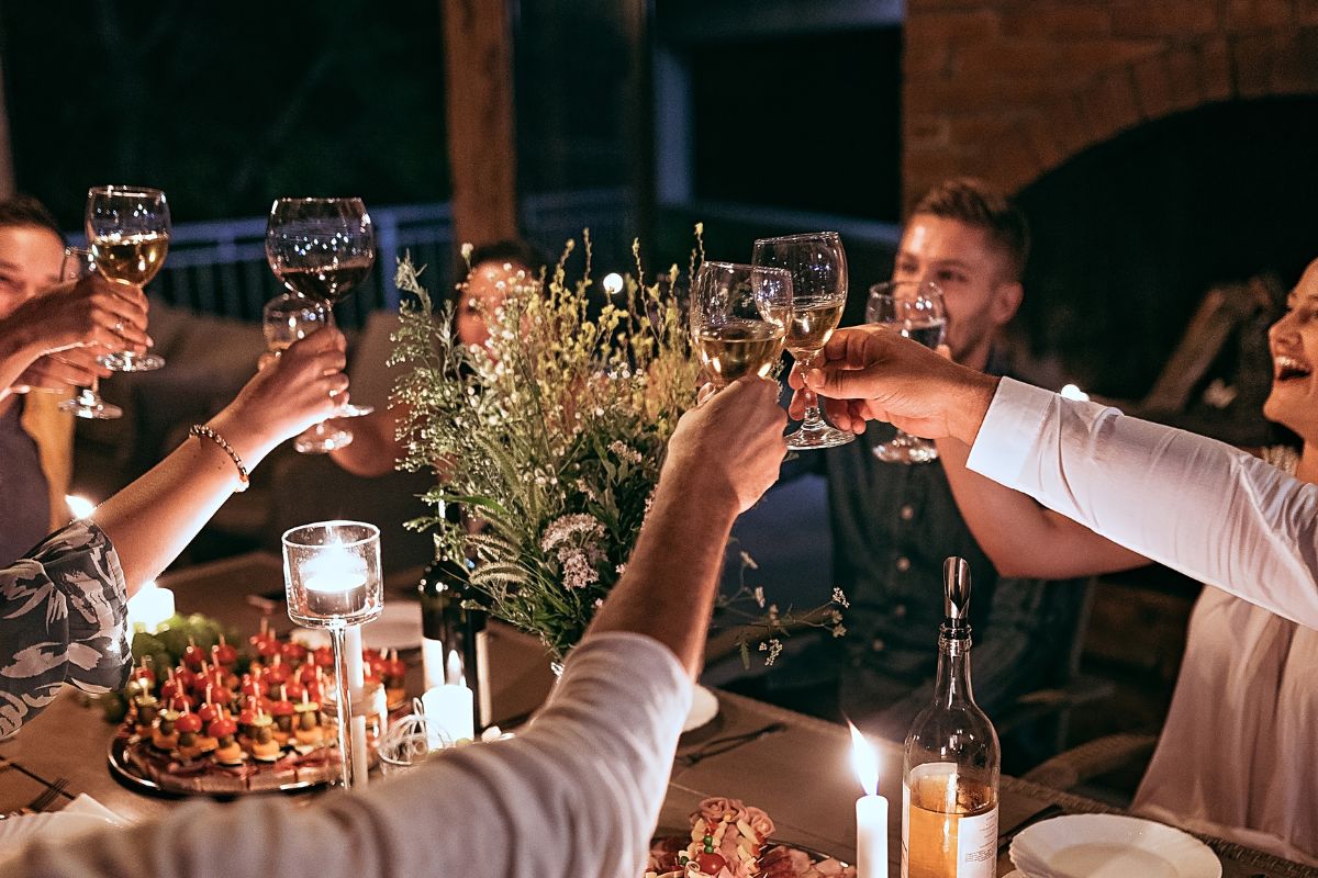 The image shows a group of people at the party.