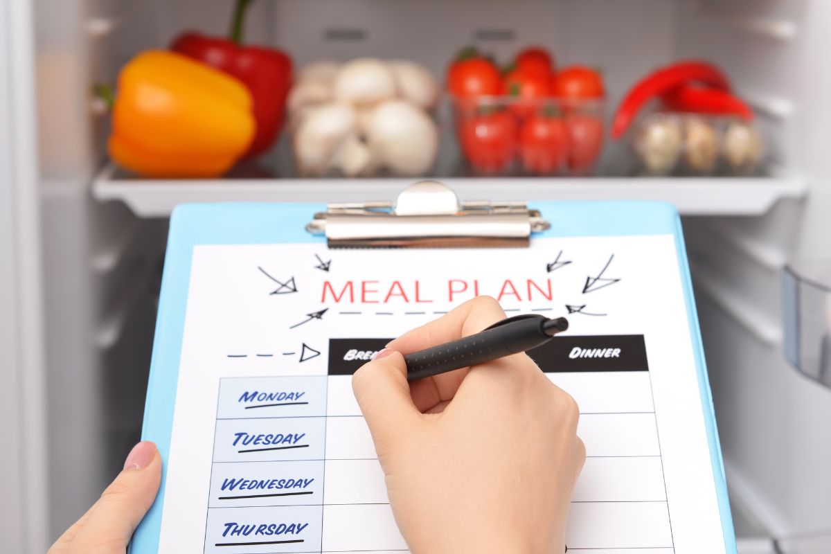 The image of an owner's hand listing a meal plan.