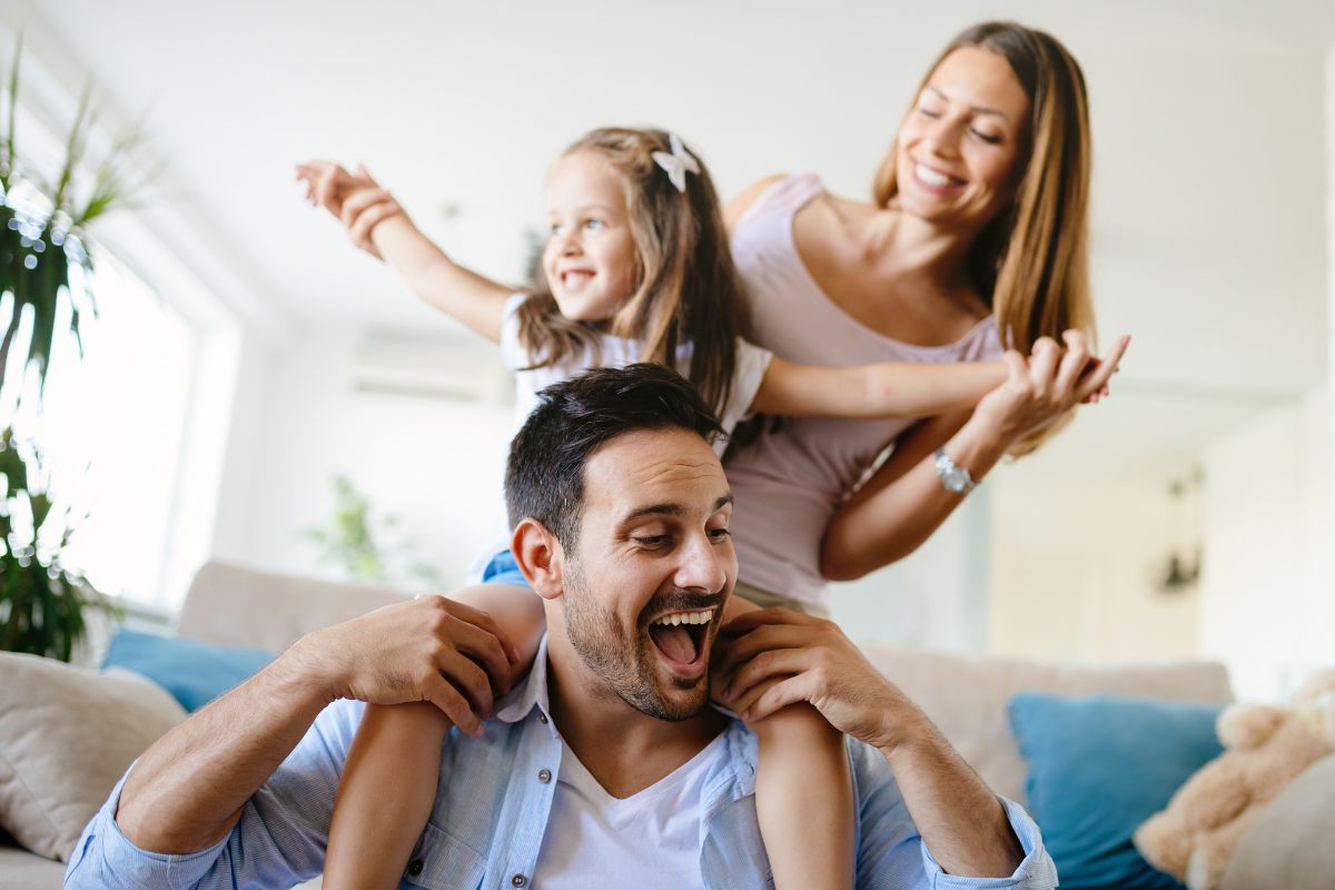 Image of a happy family bonding together. 