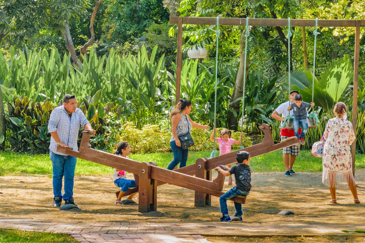 The photo shows a group of family enjoying at the park.