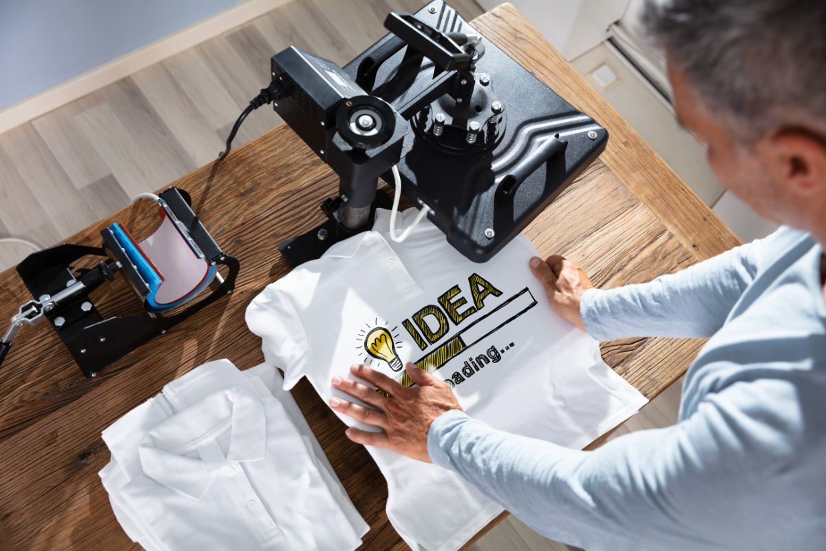 The image tells about a machine with shirts printed on and a man watching over it referring to integrating a POD supplier with your store helps prevent mistakes and makes sure customers get their orders on time.