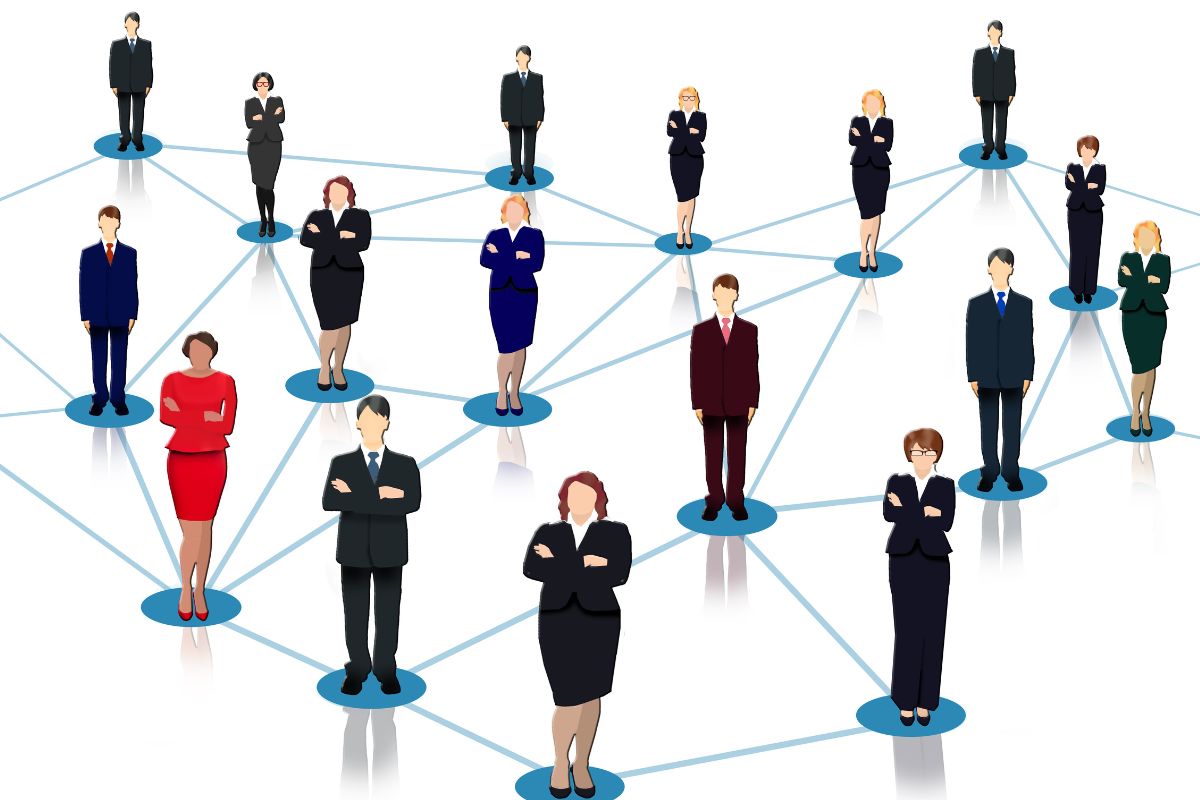 The image of people with a network and the building industry. 