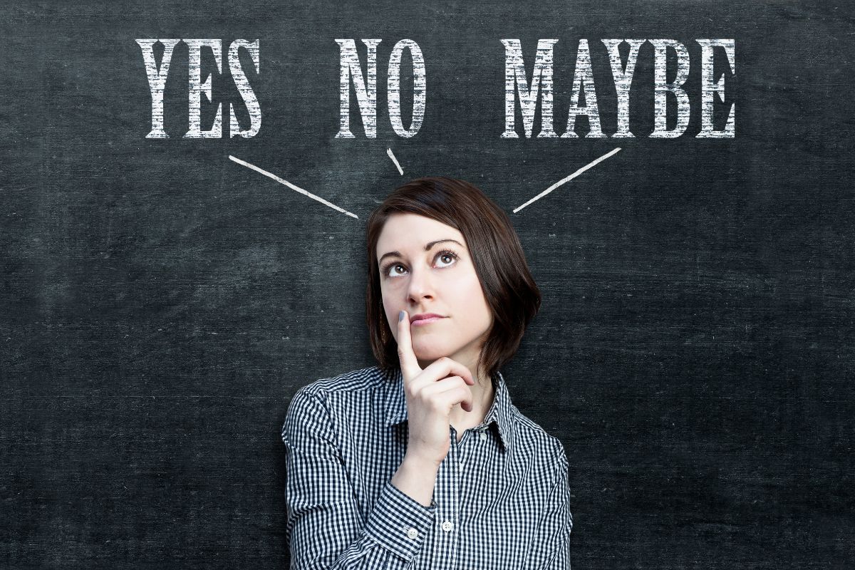 The image tells about aboard with notes and a girl thinking while looking upward referring to how decision-making can lead to better business deals, higher salaries, and financial success.