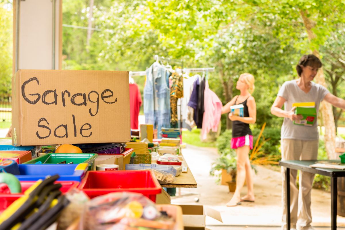 The picture is about a garage sale.