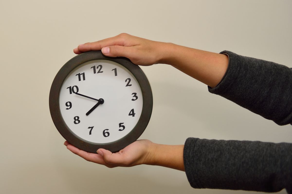 The image is about a lady's hand setting a waiting period.