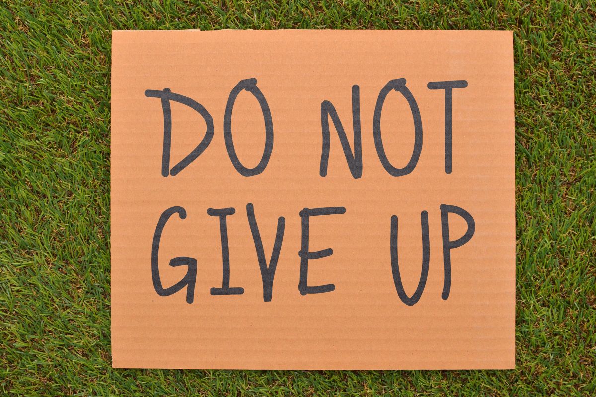 The image tells about a board with notes indicating that staying persistent leads to real success and achieving wealth.