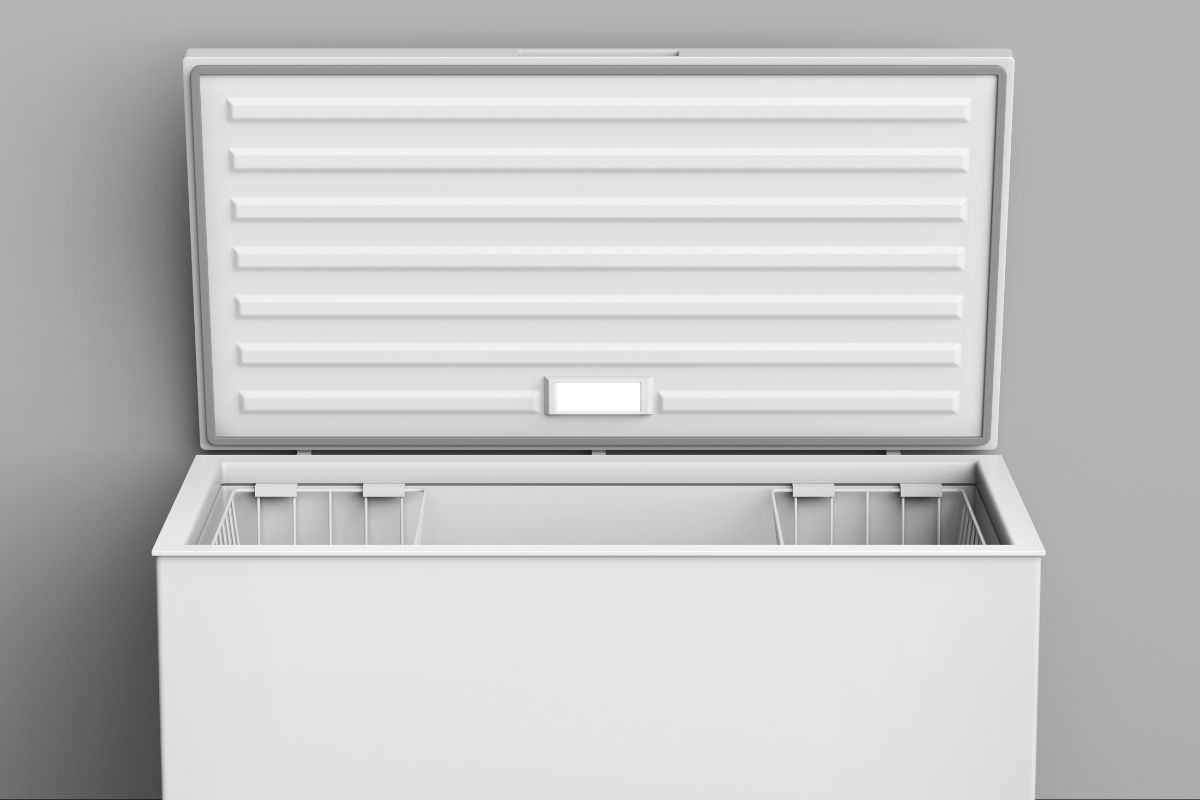 The photo tells about an empty freezer which means investing in a chest freezer to store bulk meats and keep your food fresh longer.