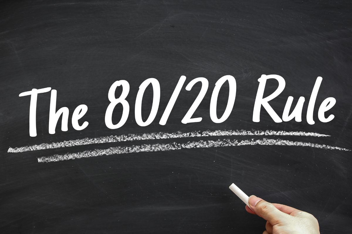 The image is about a board with 80/20 rule wording.