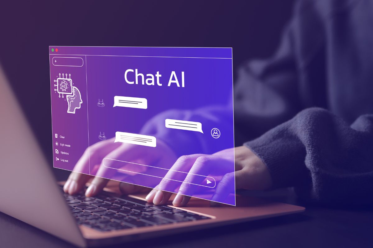 The picture shows a man's hand using a laptop with a screen display referring to custom GPT Bot creation for businesses is a great online business idea for tech-savvy entrepreneurs.