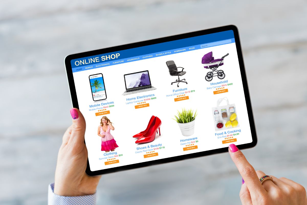 The picture is about a woman's hand in online shopping.