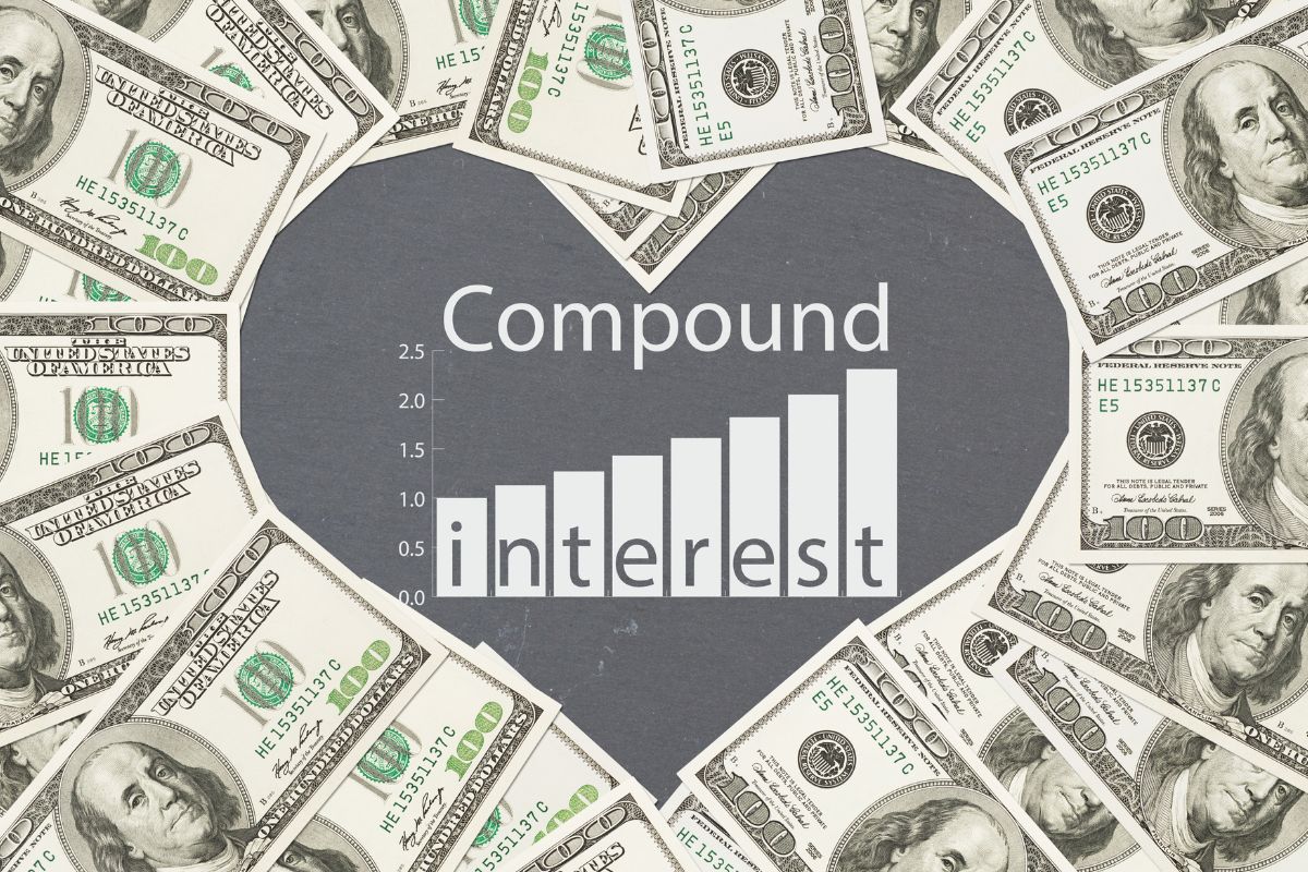 The photo shows money and compound interest wording.