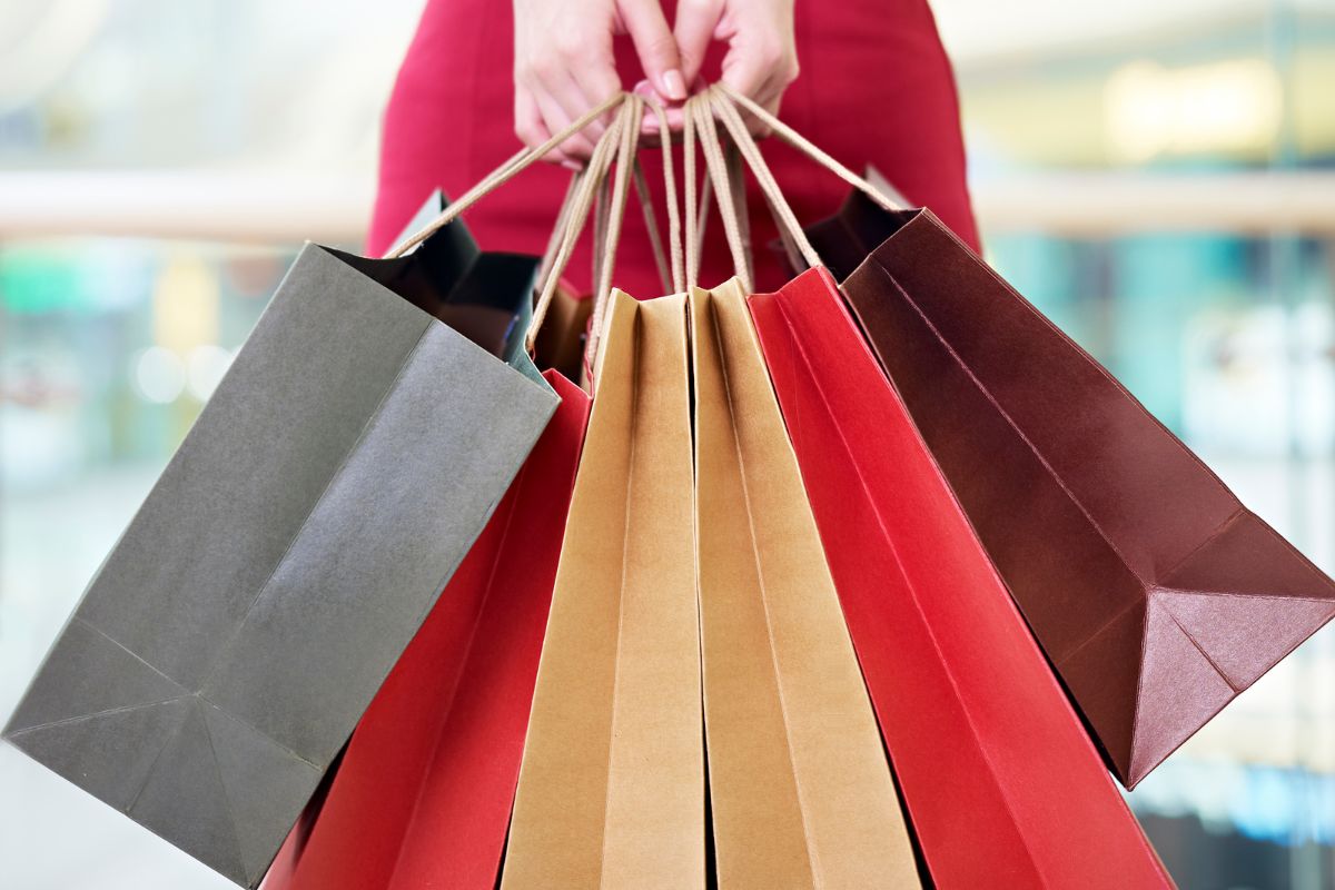 The picture tells about a girl holding shopping bags at the store which refers to letting lifestyle inflation outpace income growth often rises just as fast, and keeping spending in check allows more money to work for the future.