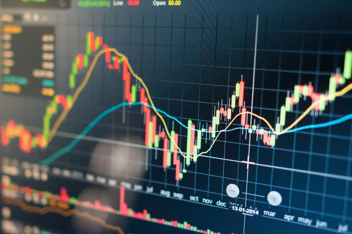 The photo shows a stock market.