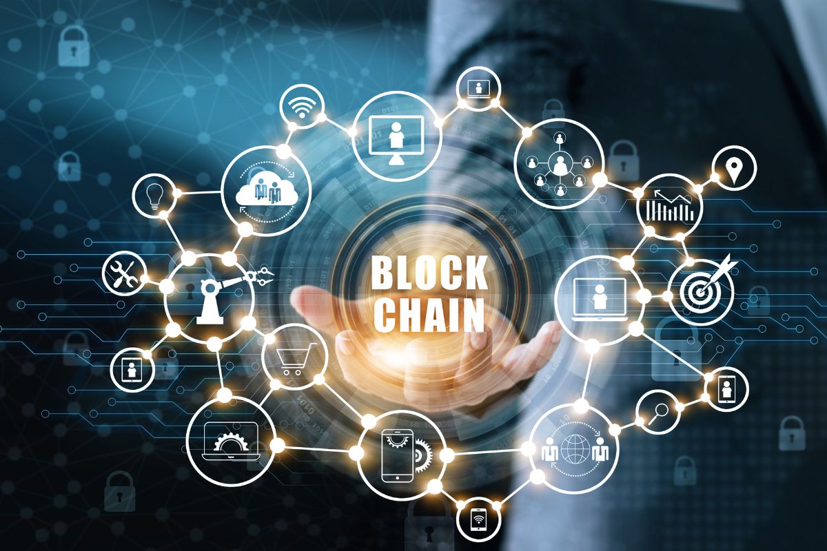 The photo shows a blockchain developer.