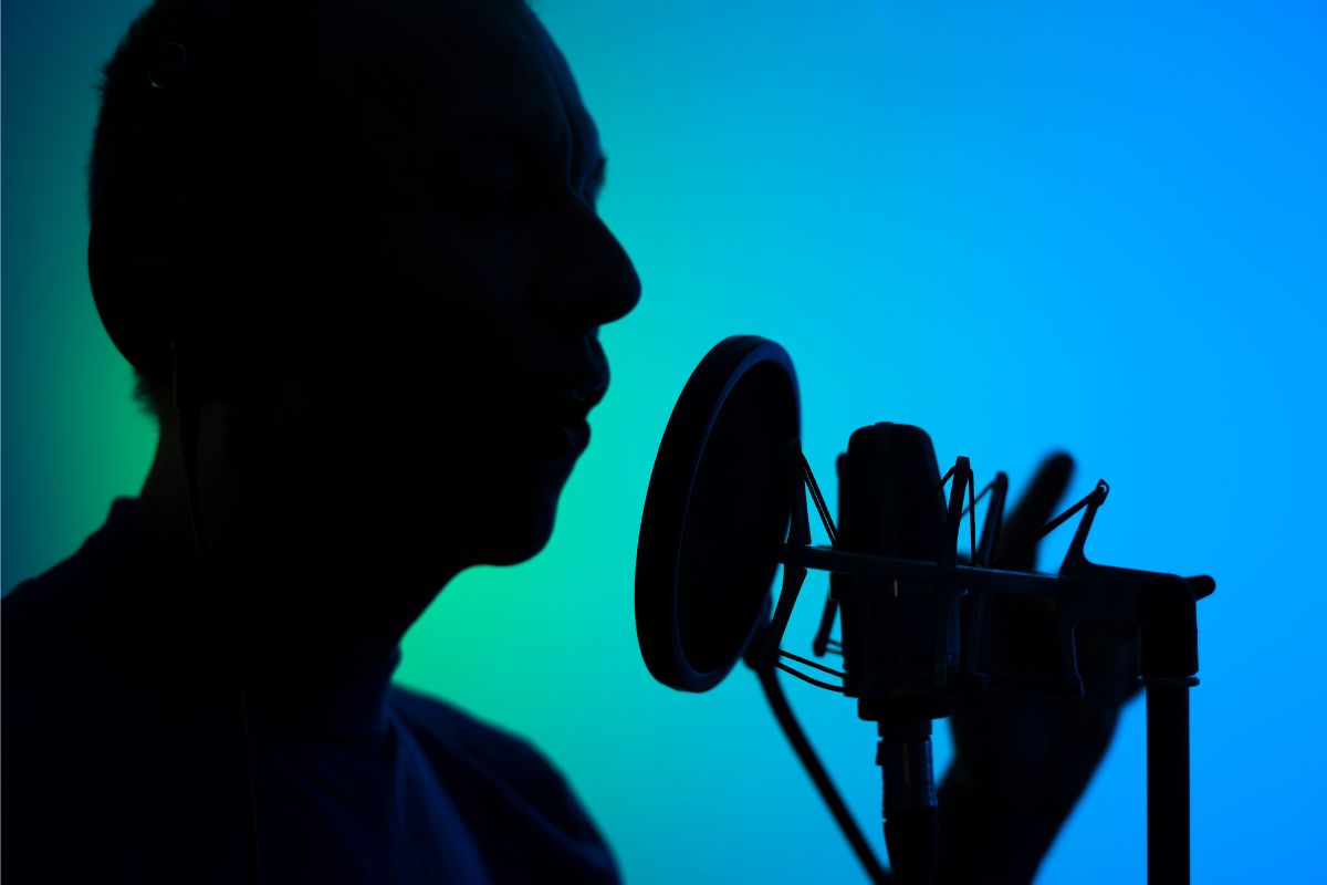 The photo shows voice-over artists.