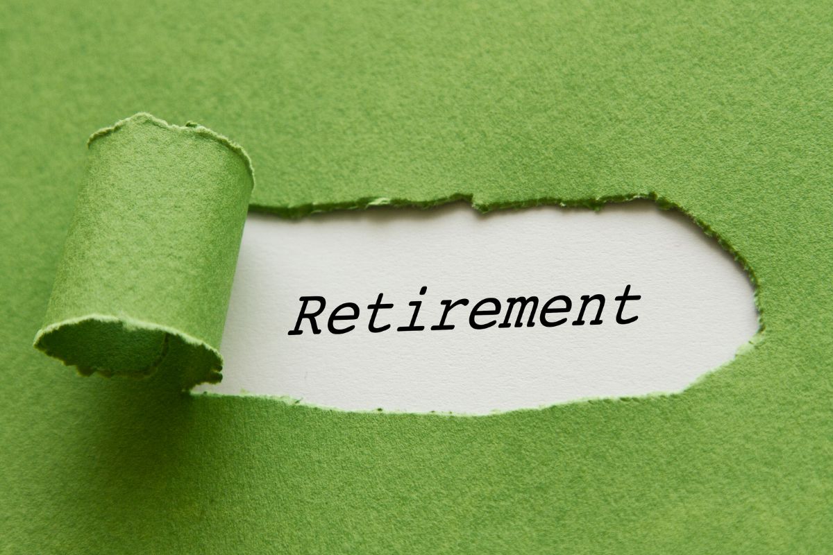 The picture shows a torn paper with retirement wording.