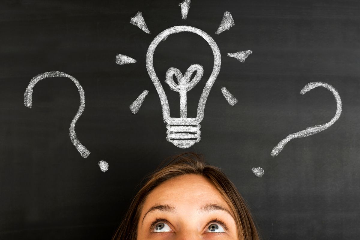 The photo shows a woman with critical thinking.