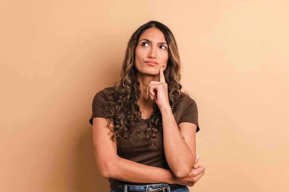 The image is about a woman thinking.