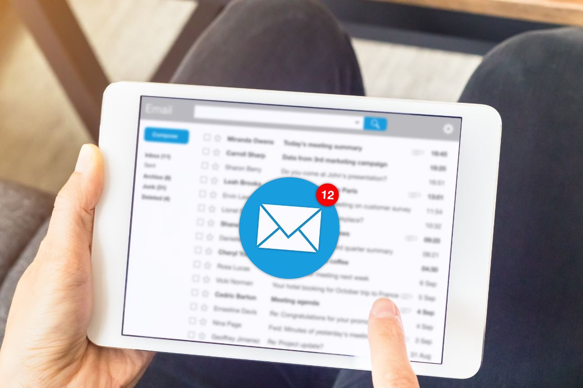The photo shows a man unsubscribing from retail emails.