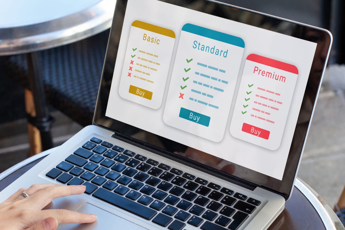 The picture shows a laptop with various options of service.