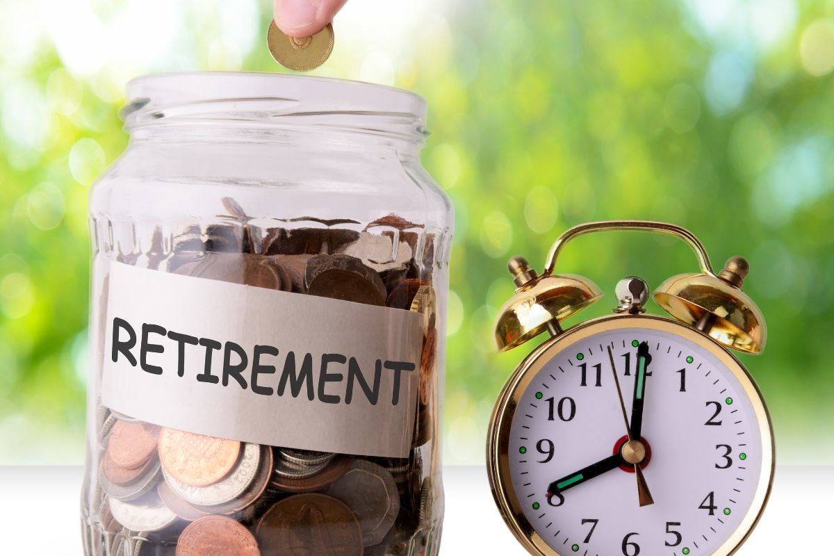 The image shows a cock and retirement savings.