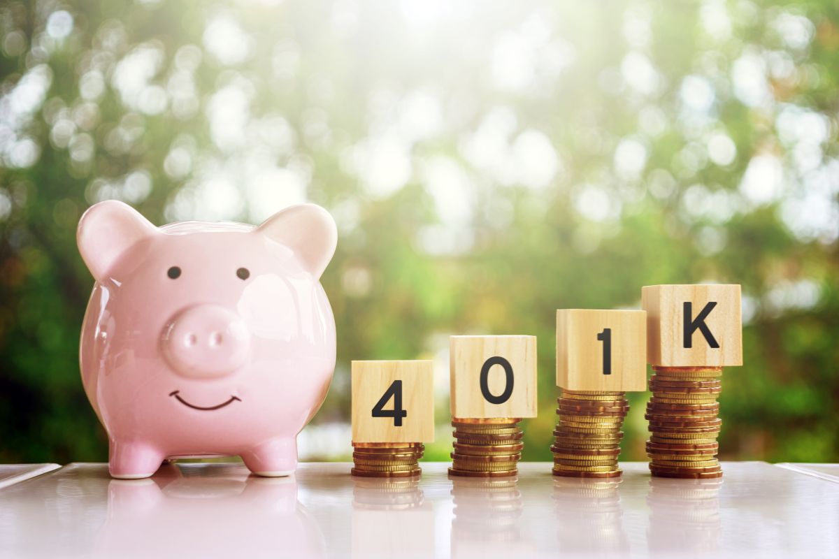 The image tells about a piggy bank, coin stocks, and wooden cubes with numbers and letters referring to maximizing contributions to retirement accounts giving your money more time to grow.