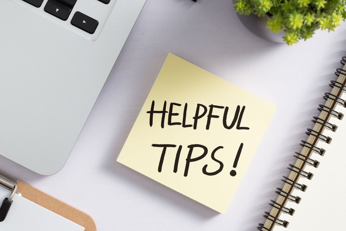 The photo shows a paper with helpful tips wording.
