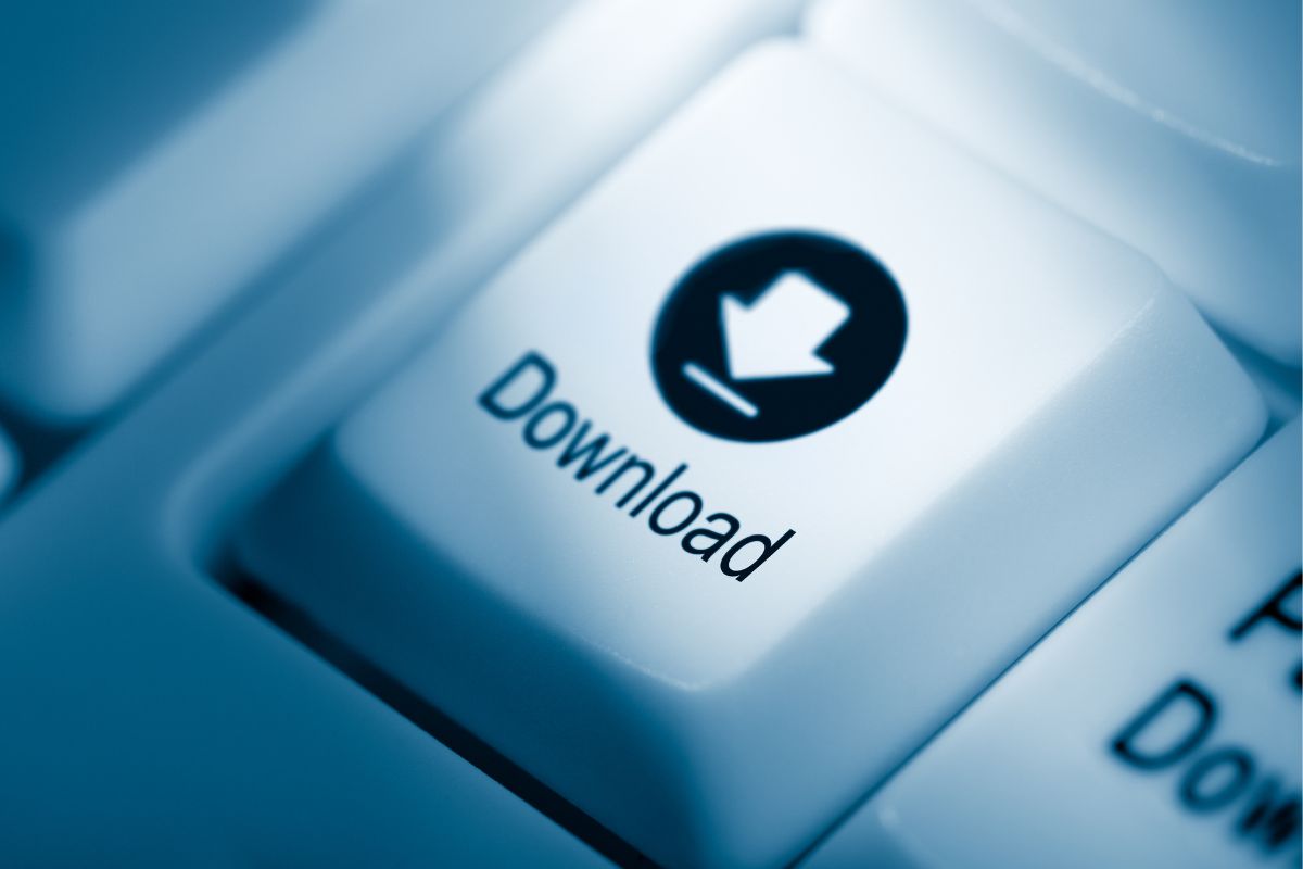 The picture shows a keyboard with a download button.