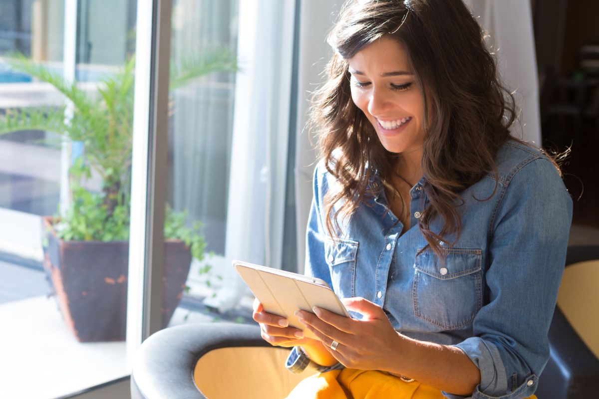 The image shows a lady switching from one streaming service.