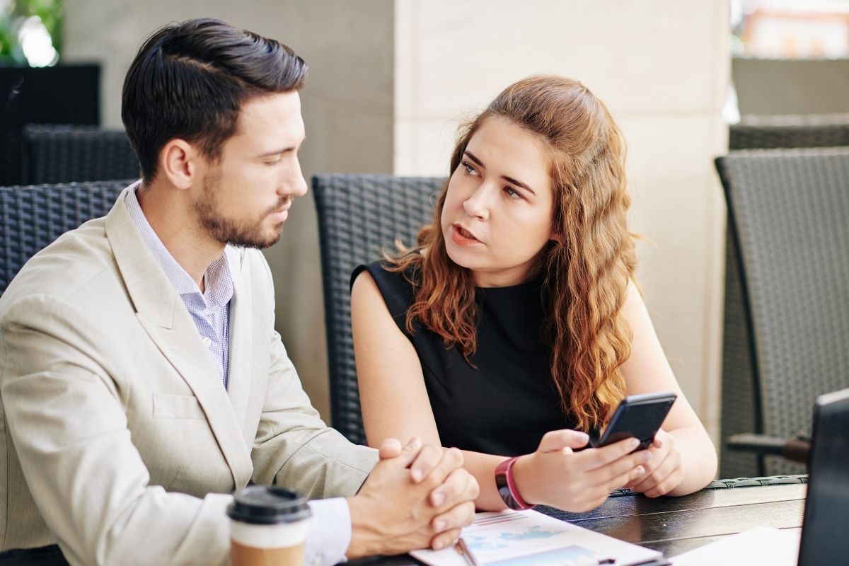 The image shows a person asking for advice.