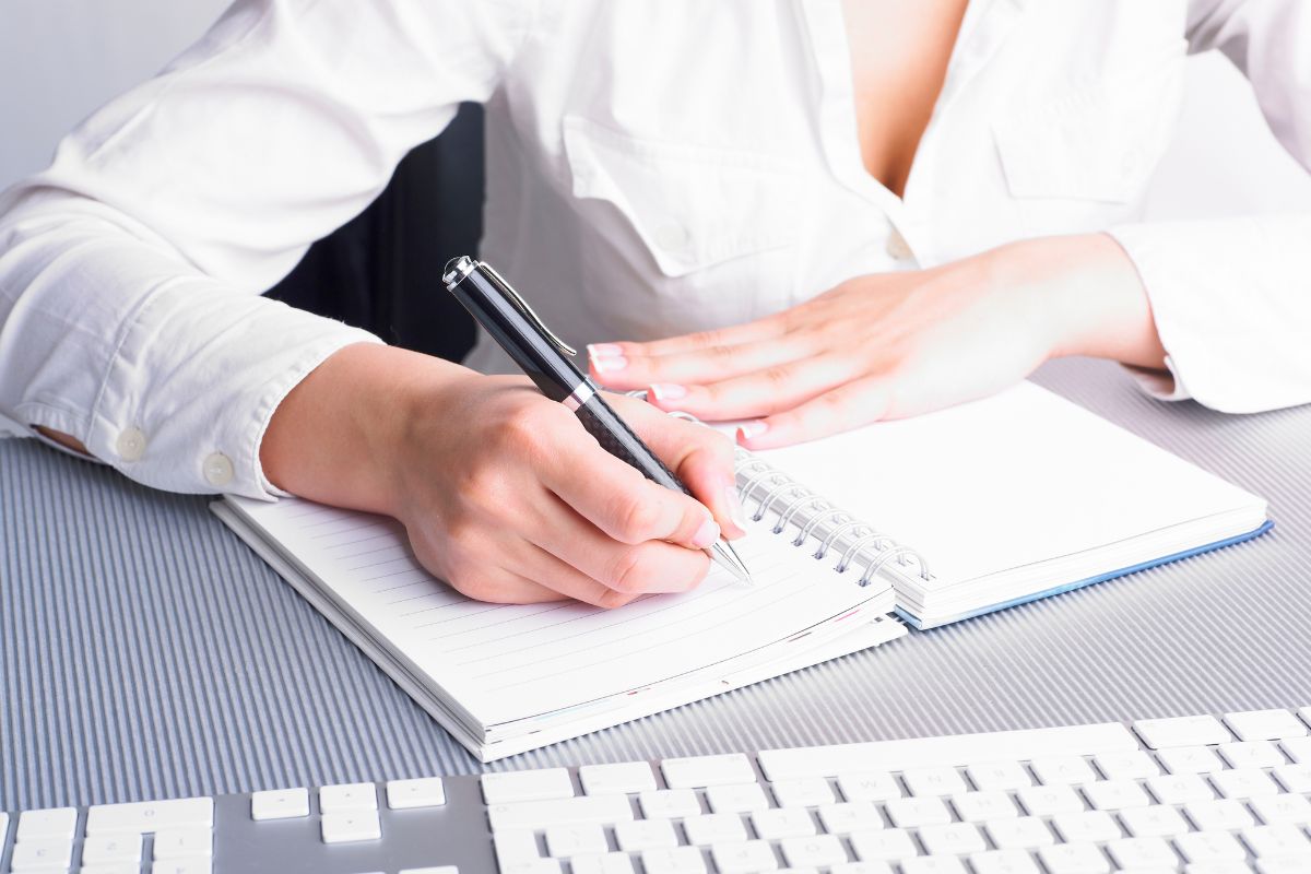 The picture is about a woman working as a legal assistant.