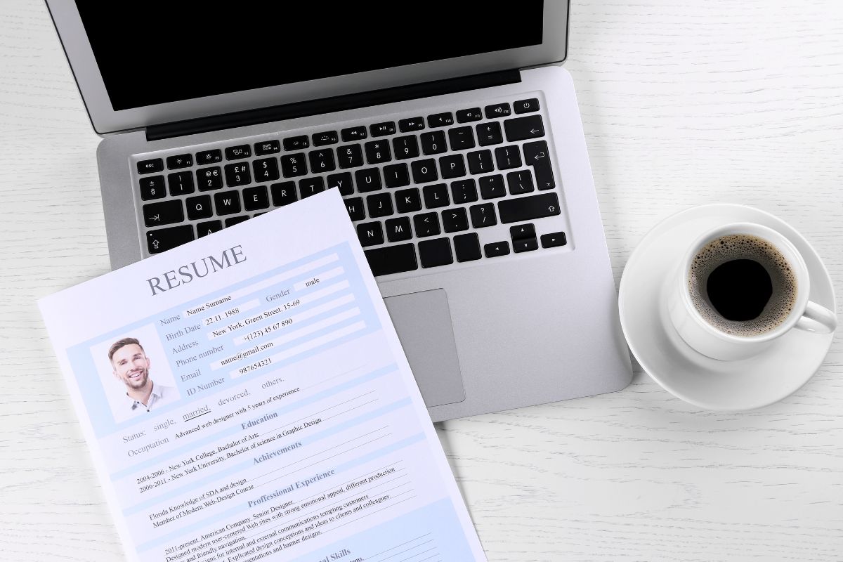The photo is about a laptop for resume writing.