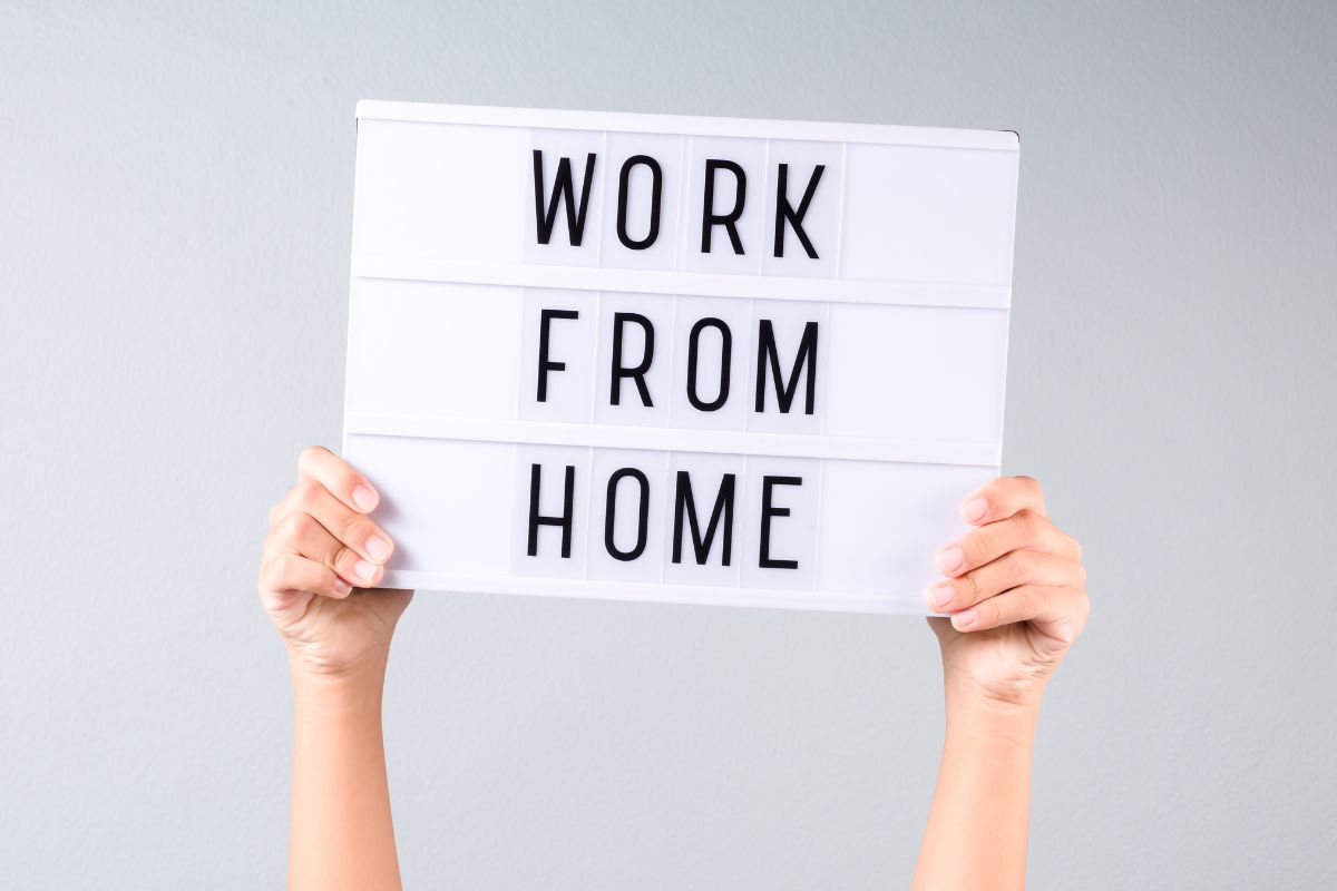 The image is about a board with work from home wording.