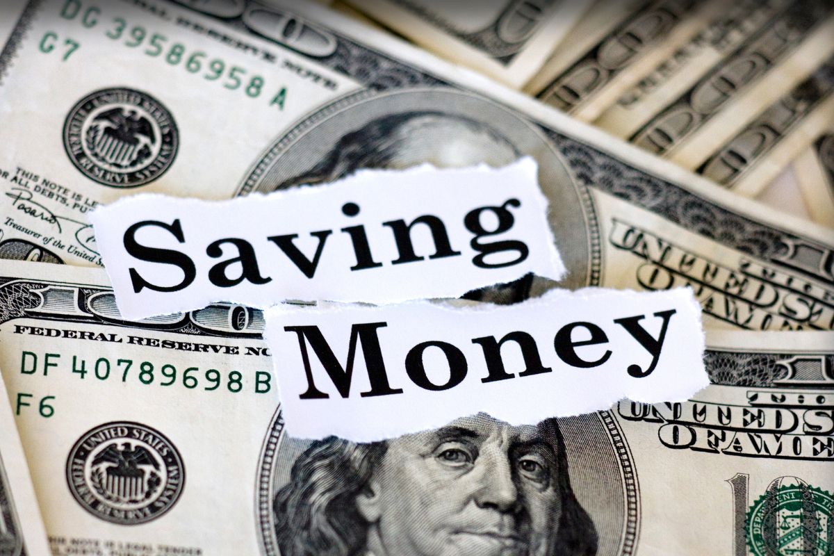 The picture shows dollar bills and saving money notes.