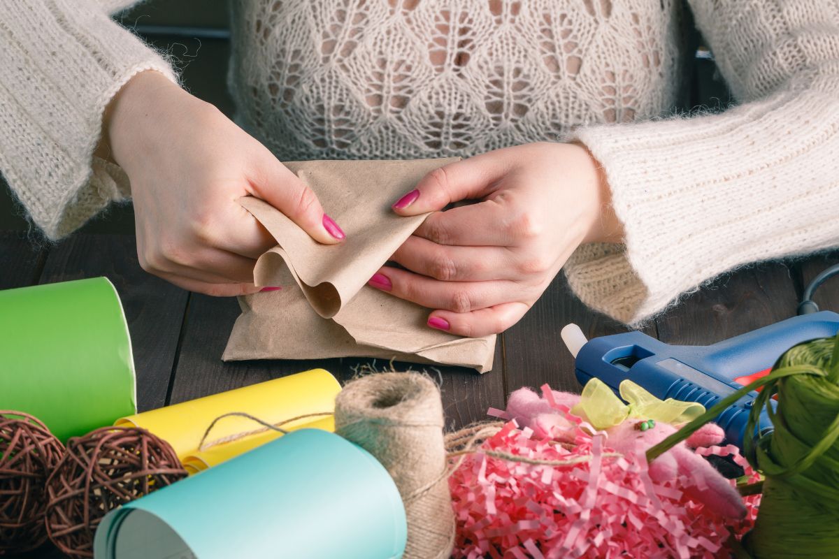 The photo shows a woman doing a DIY gift-making challenge.