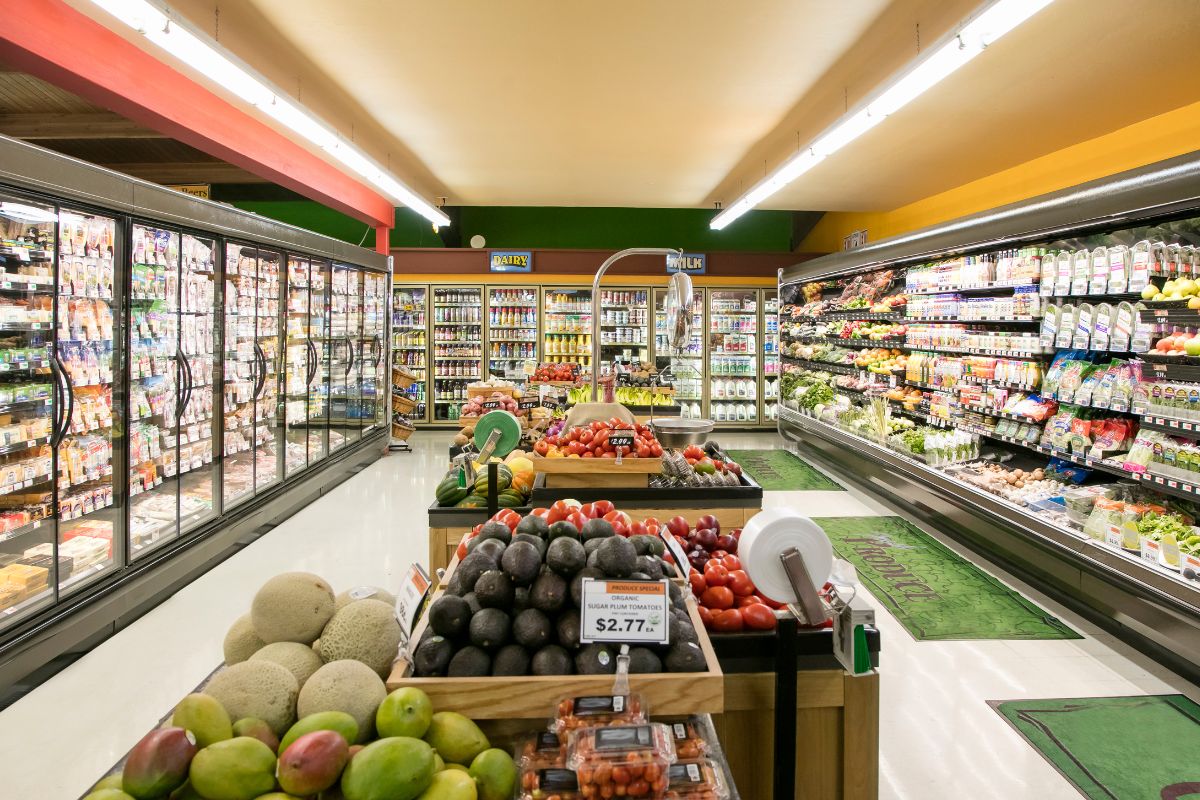 The photos show a store with product displays.