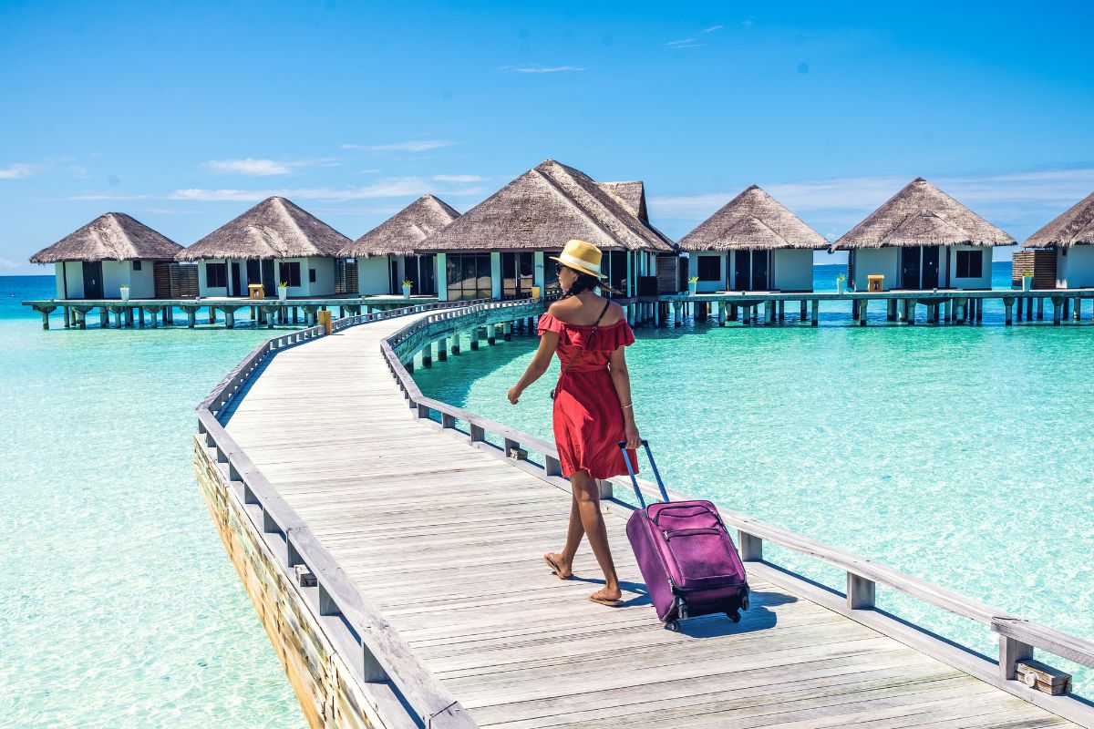 The image shows a girl on vacation.